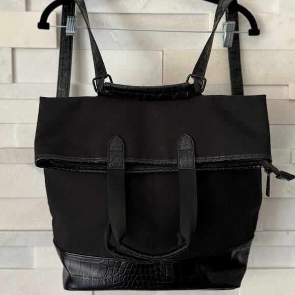BEIS REVOLVE Convertible Backpack Tote Faux Croc Trim Lined Black DISCONTINUED